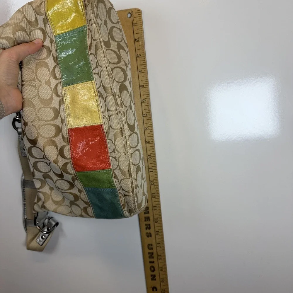 Coach Hobo Bag Womens Medium Beige Signature Poppy Multicolor‎ Patchwork Canvas